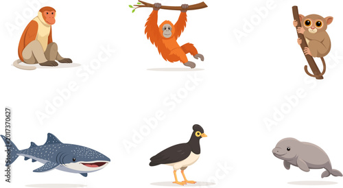 Photography Cute Jungle and Wildlife Animals Cartoon Set – Monkey, Orangutan, Tarsier, Whale