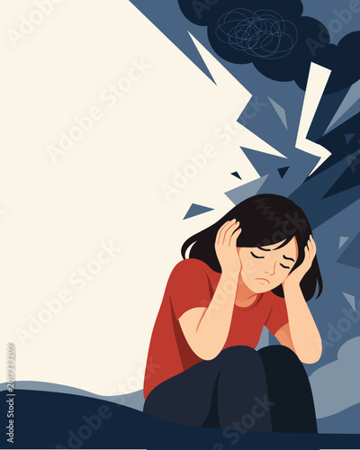 Mental health illustration. Overwhelmed mind and emotional stress concept