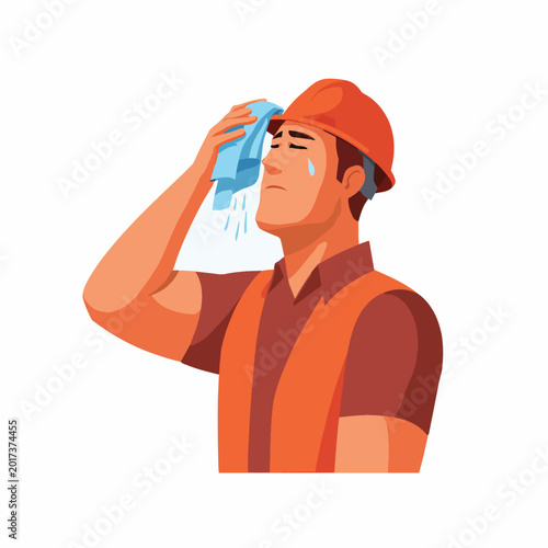 Man Wearing Orange Vest Wiping Sweat.