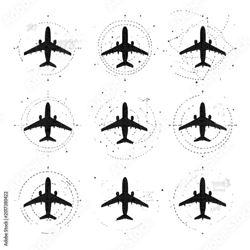 Airplane Silhouettes in Flight Patterns.