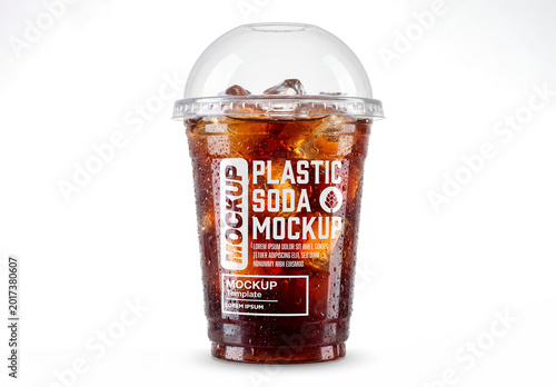 Cold soda drink in plastic cup isolated on background