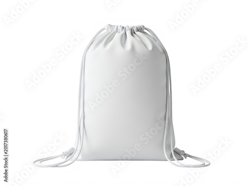 Blank white drawstring backpack bag for sports and gym workout accessories isolated on transparent background