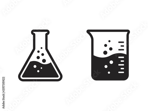 Tableau sur toile Flask and beaker icons black silhouette on white background