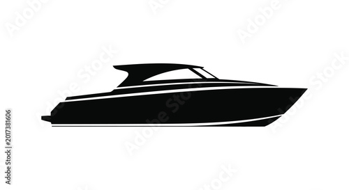 Foto Boat silhouette on white background sleek motorboat profile