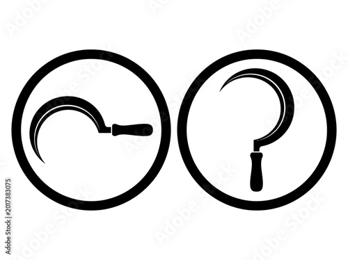 Bild auf Leinwand Sickle and scythe silhouettes within circular frames black and white
