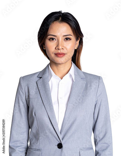 Portrait of only one Woman. White Background.