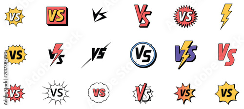 Obraz na plátne Versus Symbols: Dynamic array of VS icons, signifying competition and conflict