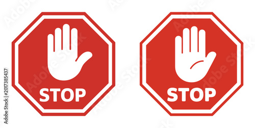 Canvastavla Stop Sign and hand gesture: Safety symbol for warning, concept of prohibition, no entry and road sign