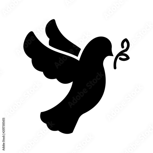 Peace dove icon. Religion and religious symbol filled symbol. Black and white.