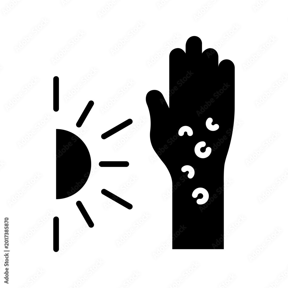 Obraz premium Sun rash icon. Healthcare and dermatology filled symbol. Black and white.