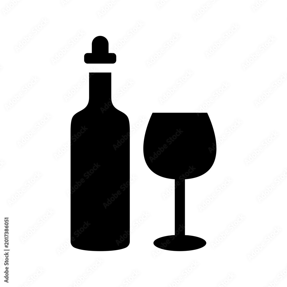 Obraz premium Wine bottle icon. Food and wine filled symbol. Black and white.