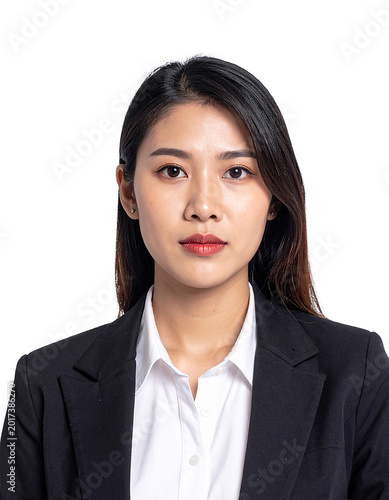 Portrait of only one Woman. White Background.