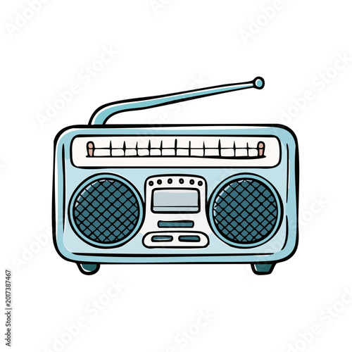 Retro boombox radio with antenna and speakers cartoon illustration