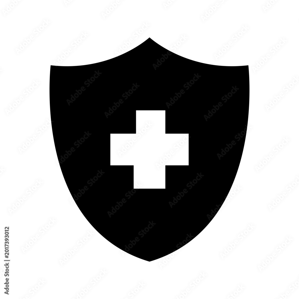 Fototapeta premium Health shield icon. Healthcare and hospital filled symbol. Black and white.