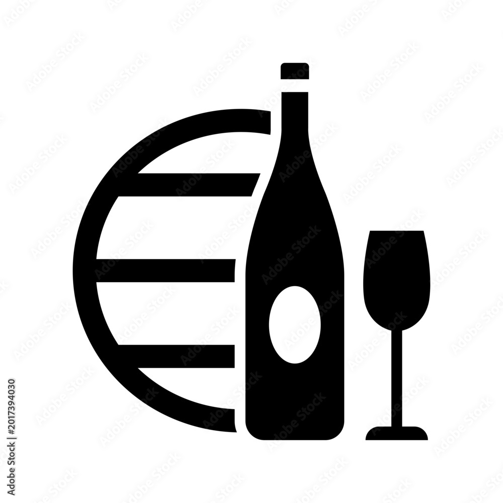 Obraz premium Wine bottle icon. Food and wine filled symbol. Black and white.