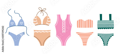 Fotografía Set of womens swimsuits, flat style