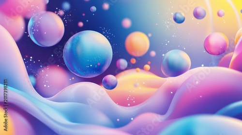 Abstract spheres and fluid gradients in a vibrant, soft-focus digital art scene