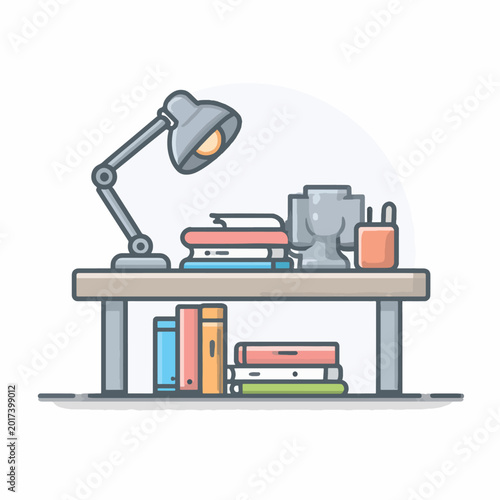 A desk lamp on a table.