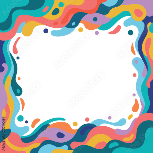 Vibrant Abstract Fluid Border Frame with Colorful Wavy Organic Shapes on White Background - Decorative Design Element