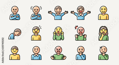 Billede på lærred Collection of cartoon faces showing different emotions and feelings