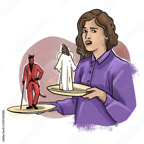 Fényképezés Woman choosing between good and evil moral dilemma illustration