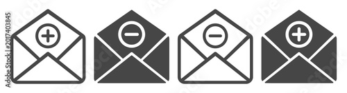 Obraz na plátně Envelope message icon set with plus and minus signs for email communication on t