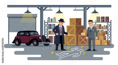 Schilderij op canvas Detective Investigation Crime Scene Warehouse