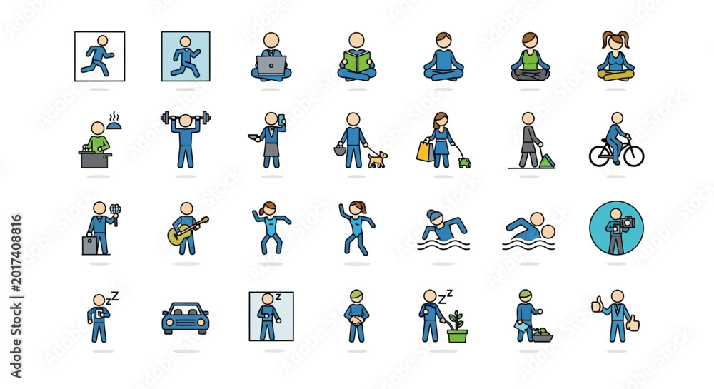 Fototapeta premium Collection of Diverse People Icons Representing Various Activities and Professions.