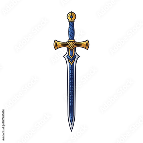 Fantasy Sword with Blue Blade and Gold Hilt