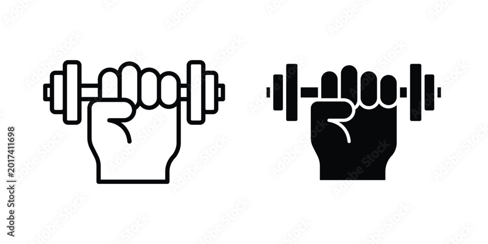 Obraz premium Strength training icon design illustrator set. Icons in line and clipart
