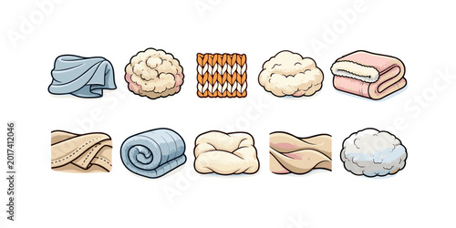 Collection of soft textile materials and bedding items for comfort and warmth