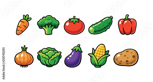 Collection of colorful cartoon vegetables on a white background