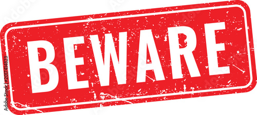 beware red rubber stamp grunge vector icon designed for prominent high visibility safety warning notification