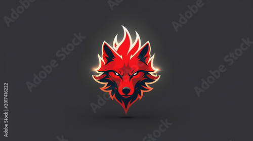 red Flame Wolf Head Logo Vector with Modern Esports Mascot Style	
