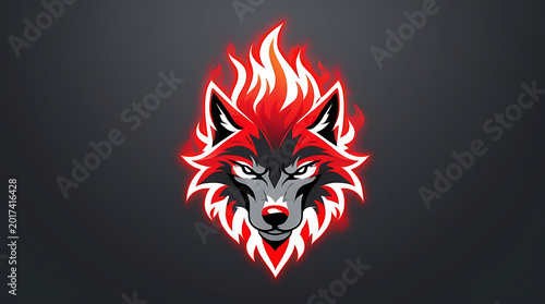 red Flame Wolf Head Logo Vector with Modern Esports Mascot Style	