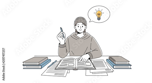 Photography Man sitting at desk with books.