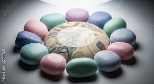 Arrangement of Smooth Polished Stones in a Circular Pattern.