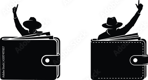 Bilde på lerret Wallet thief silhouette stealing money and breaching financial security