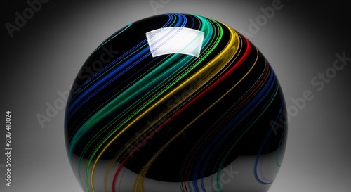 Abstract Sphere with Swirling Rainbow Light Streaks.
