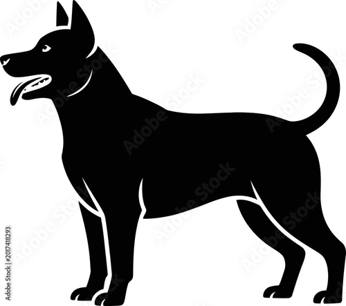 A black dog stands proudly in a neutral environment, showcasing its animal features vector file.
