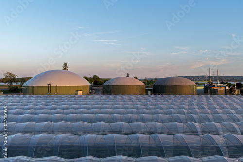 Biogas plant to produce renewable gas. Aerial