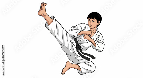 Εκτύπωση καμβά Young martial artist in kicking stance.