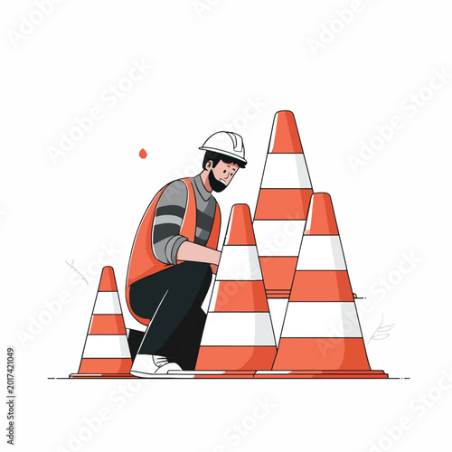 Man wearing safety vest and helmet.