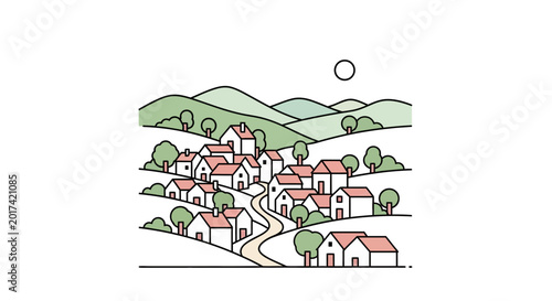 Canvas Print Houses with red roofs in village.