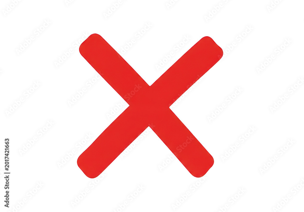 Fototapeta premium Bright red cross symbol icon representing negative feedback or rejection isolated on transparent background