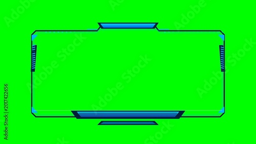 Futuristic blue gaming frame and webcam overlay for live streaming and content creation on green screen background