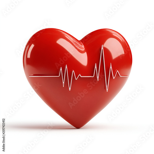 Red Heart with Heartbeat Line Isolated on White Background