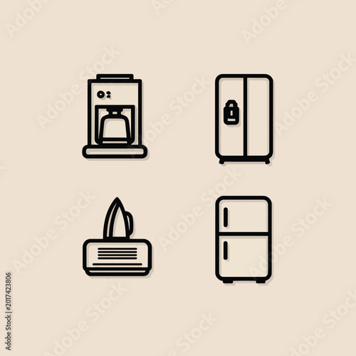 Simple household kitchen appliances icons.