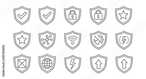 Schilderij op canvas Collection of Security Shield Icons with Various Symbols.