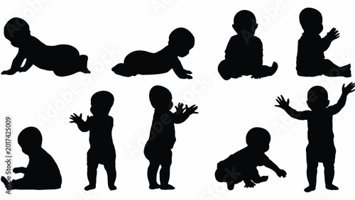 Silhouettes of baby in various poses.